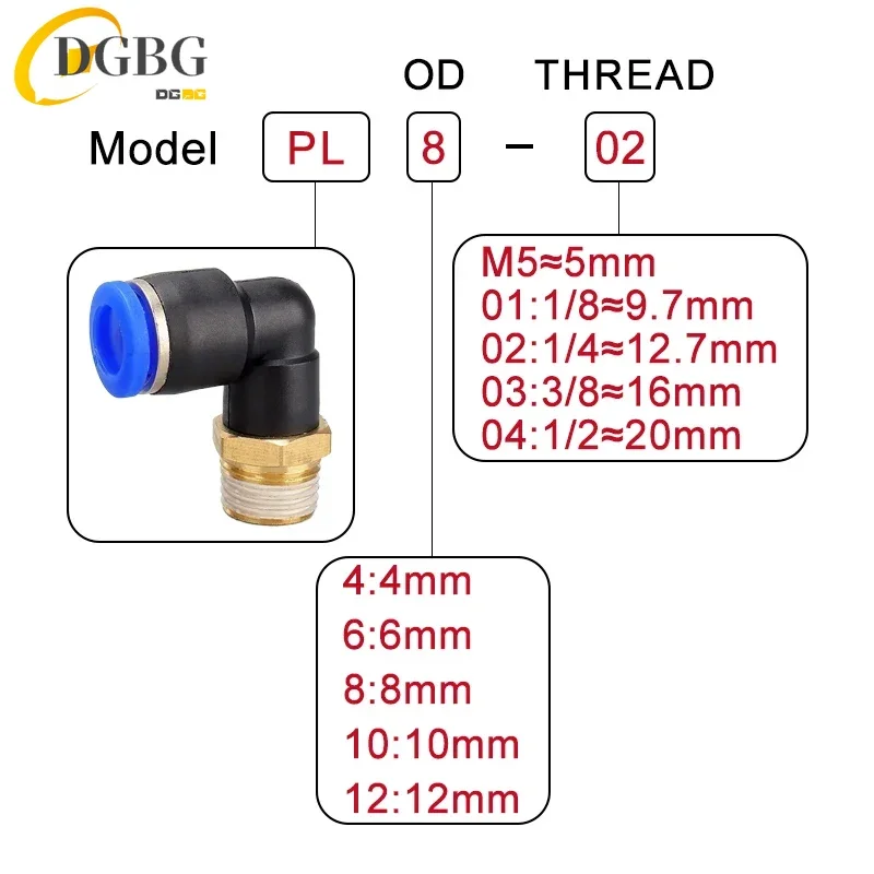 50/100/500 peças conector de ar pneumático pl 4 6 8 10 12mm rosca 1/8 1/4 "3/8" 1/2 "tradeira cotovelo acessórios de ar mangueira conexão rápida