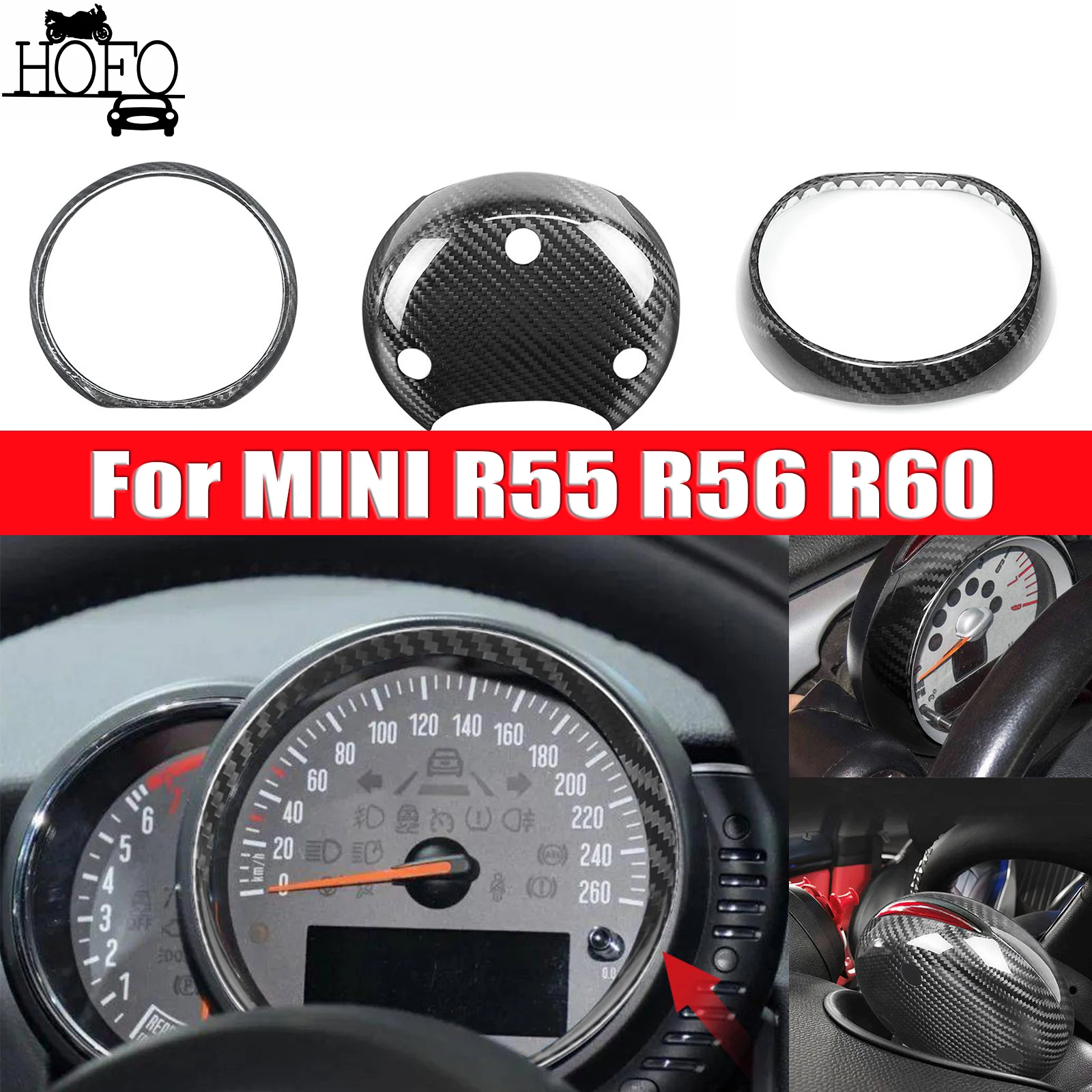 3PCS/Set Tachometer Cover Trim ​Carbon Fiber For MINI R55 R56 R60 Car Tachometer Cover Trim Set