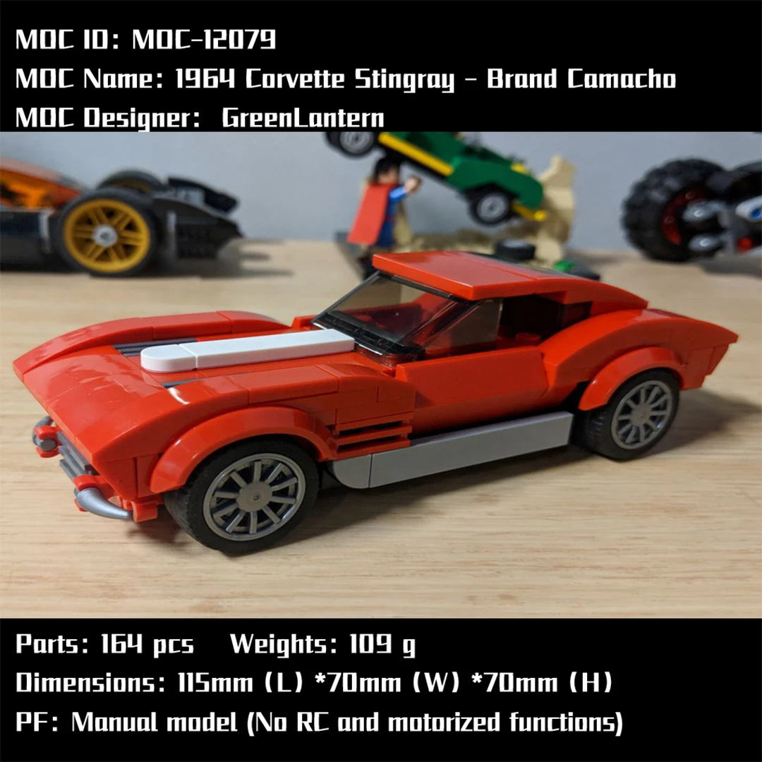 MOC-12079 Sports Car Building Block assemblaggio tecnologico fai da te disegno elettronico senza giocattoli adesivi per bambini