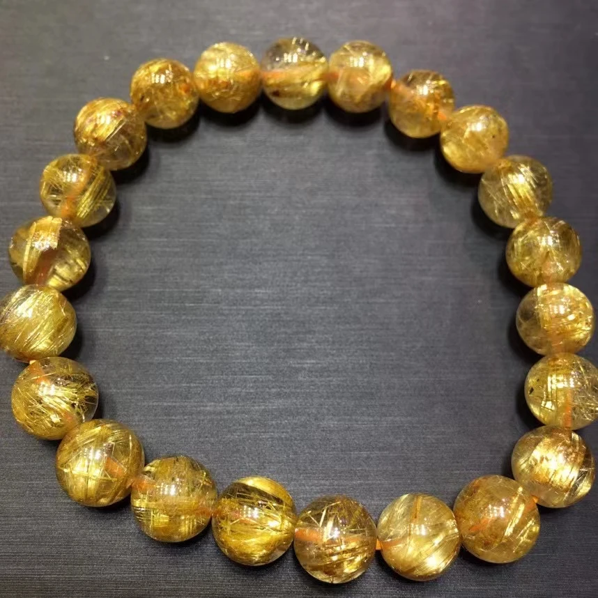 Natural Gold Rutilated Quartz Clear Round Beads Bracelet 9mm Women Brazil Gold Rutilated Cat Eye Wealthy Stone AAAAAA