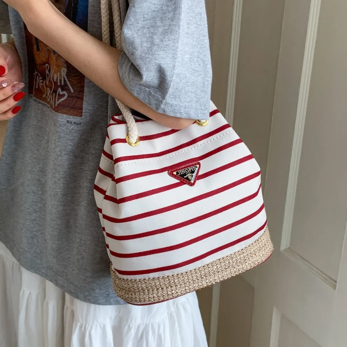 

2025 Striped Beach Bag for Women - Canvas Crossbody & Shoulder Tote, Casual Boho Chic Underarm Purse