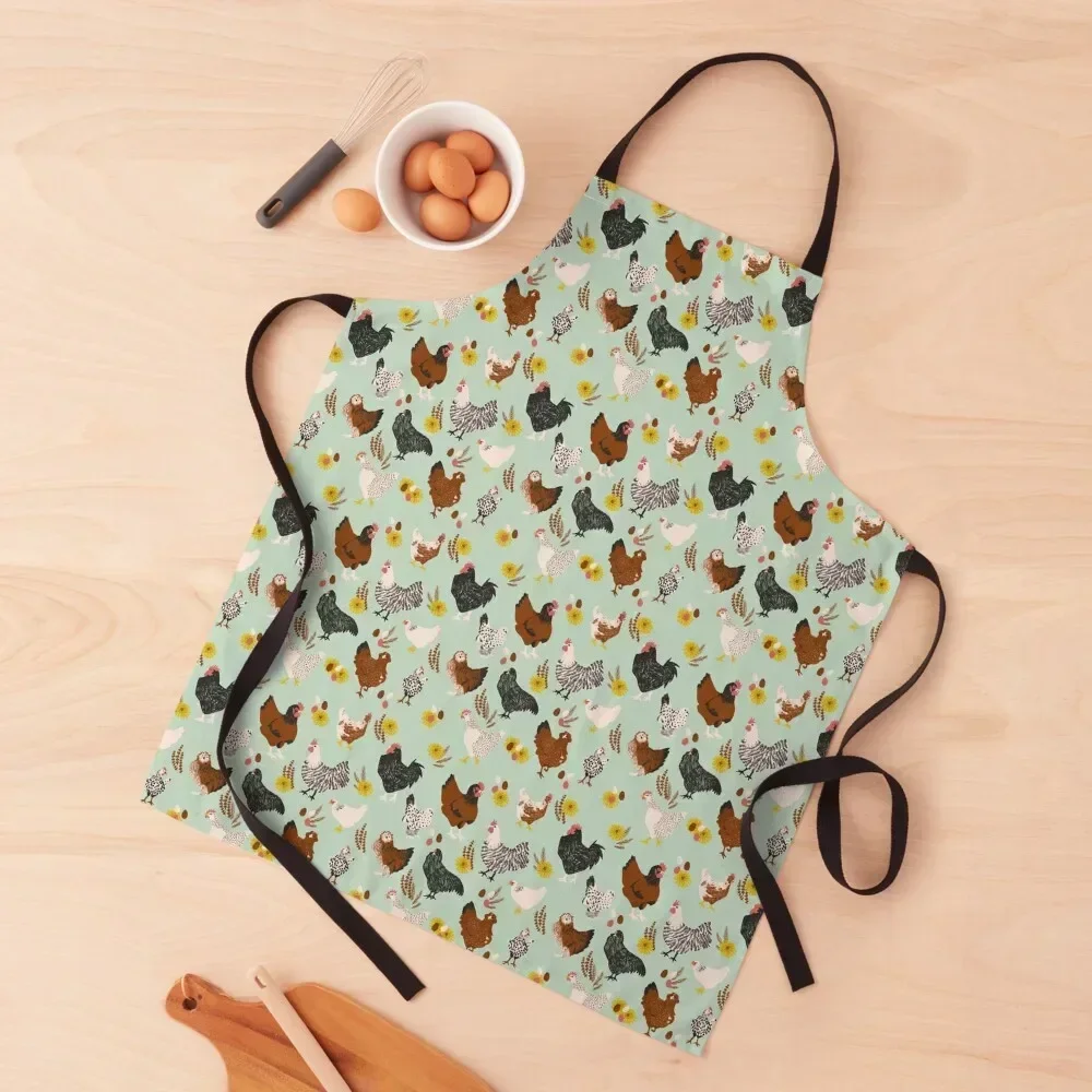 Backyard Chickens and Flowers Apron Home Cleaning painting Apron