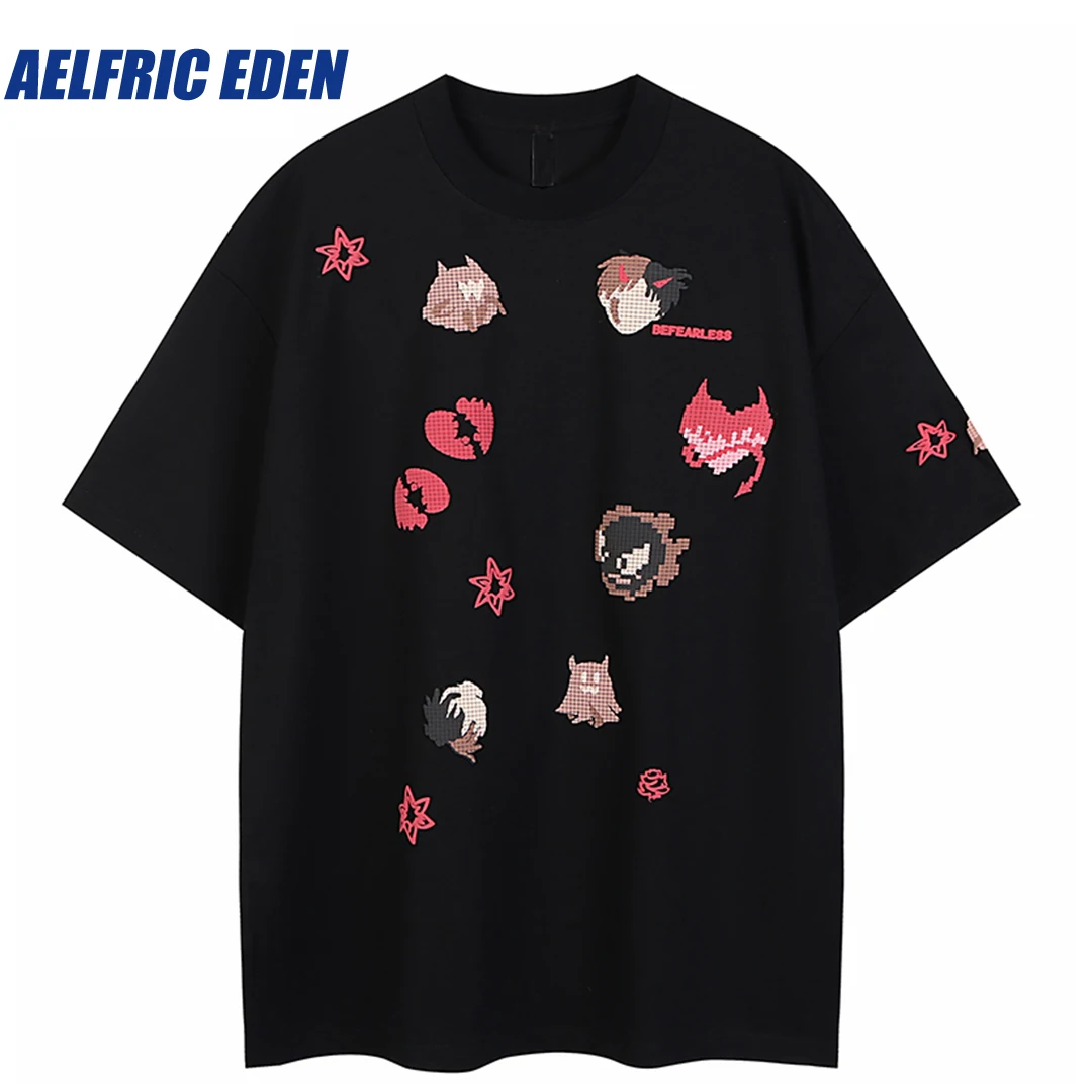 Aelfric Eden Devil Horn Heart Graphic T-Shirt 2023 Men Streetwear Loose Cotton Harajuku T Shirt Oversized Hip Hop Tops Tees