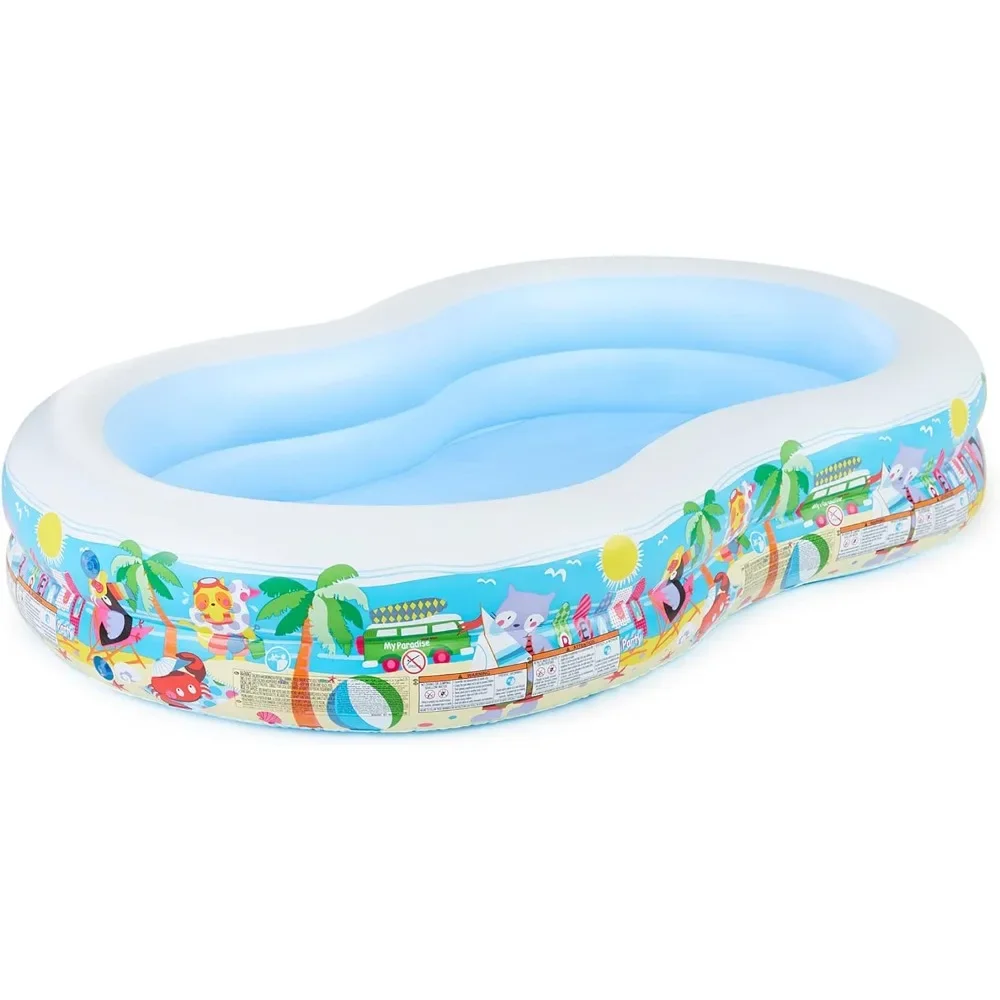 

8.5ft x 5.25ft x 18in Swim Center Paradise Seaside Inflatable Kiddie Pool with Drain Plug for Quick and Easy Clean Up