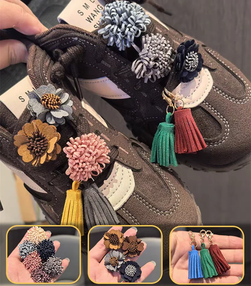 Maillard Tassel Pendant Autumn Winter Shoes Buckle Leather Flower Ornaments Men Women Personality Casual Shoes Laces Decorative