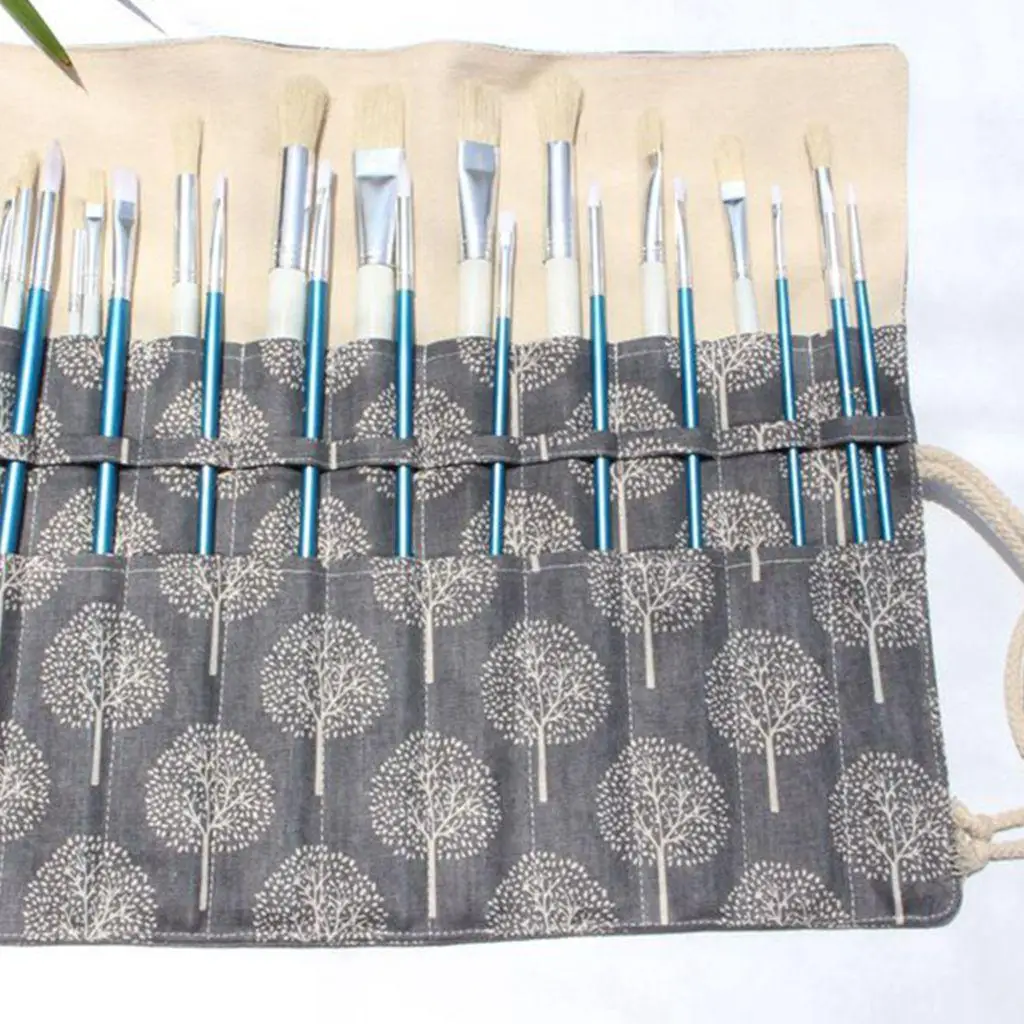 20 Slots Roll Up Up Paint Brush Storage Case Bag Pouch Organizer