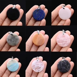 Natural Stone Agates Pendants Big Round Lapis lazuli Tiger Eye Charmsfor Jewelry Making Diy earring necklace accessories