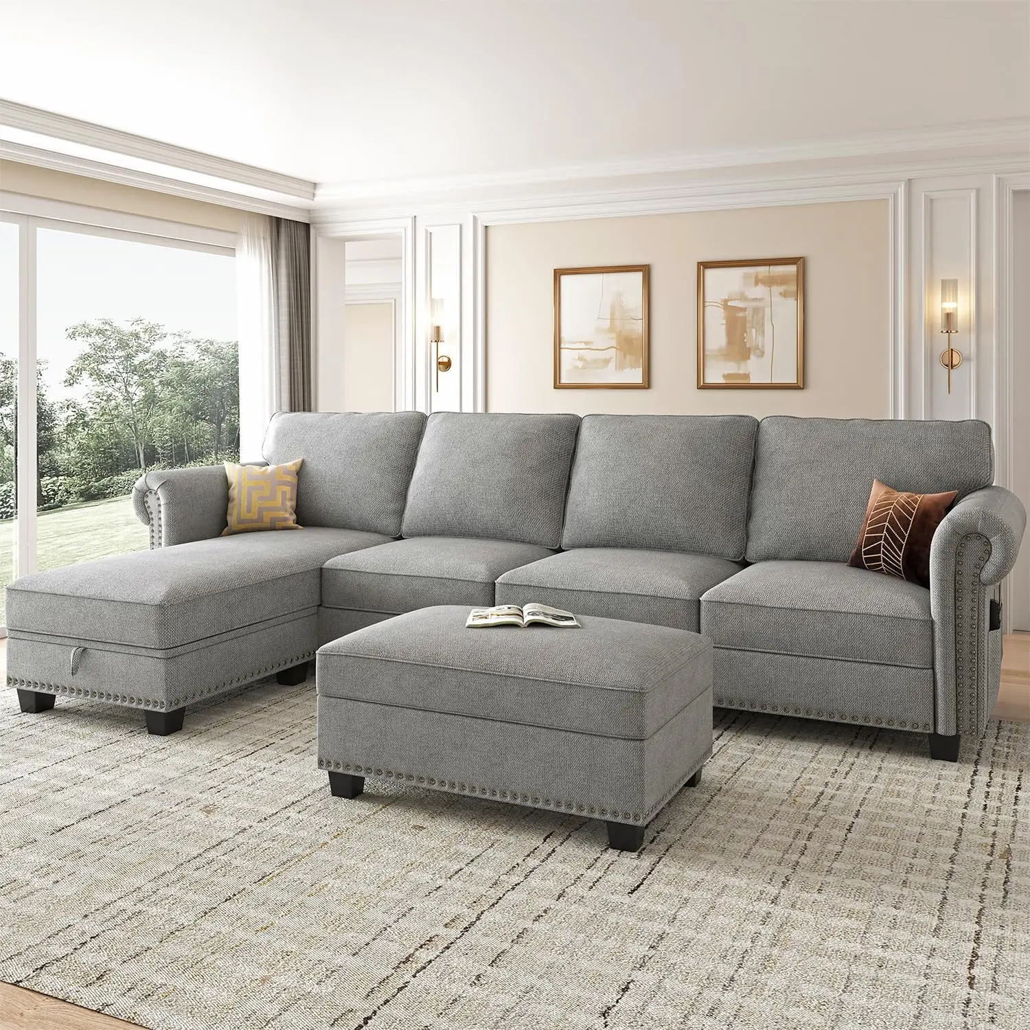 

Convertible Sectional Sofa Set L Shaped Couch with Storage Ottoman Small Sectional Couch with Reversible Chaise for Living Room