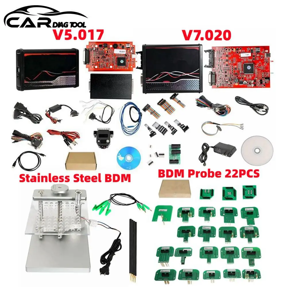 V2.80 EU Online Master KESS V5.017 Red PCB KTAG V7.020 V2.25 4 LED No Token Limit ECU Programmer with BDM Adapters