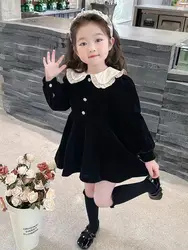 1-9Years Toddler Baby Girl Fall Long Sleeve Dress Children Black Princess Dresses for Girls Peter Pan Clollar Party Outfits 4 5