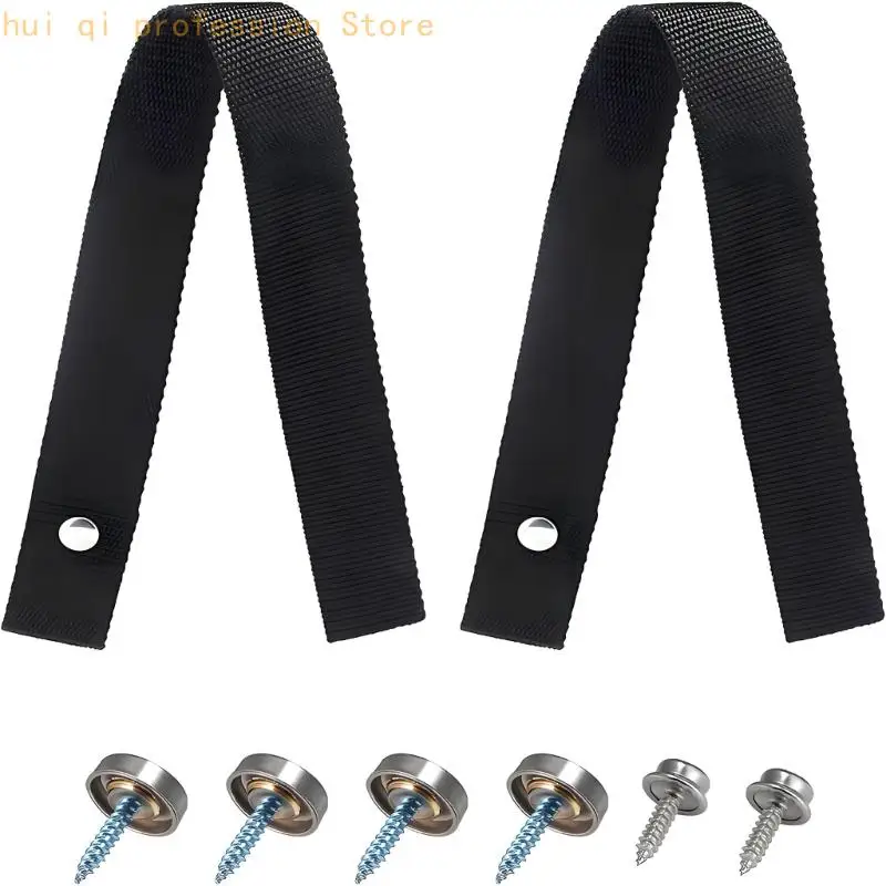 Boat Ladder Strap for Marine Ladder Fastening, Black Woven Nylon with Metal Hardware for Boarding and Maintenance H8WE