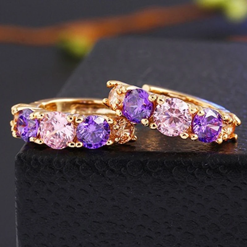 New Arrival Women Zircon Earrings Pendant Hoop Earrings Female -Purple