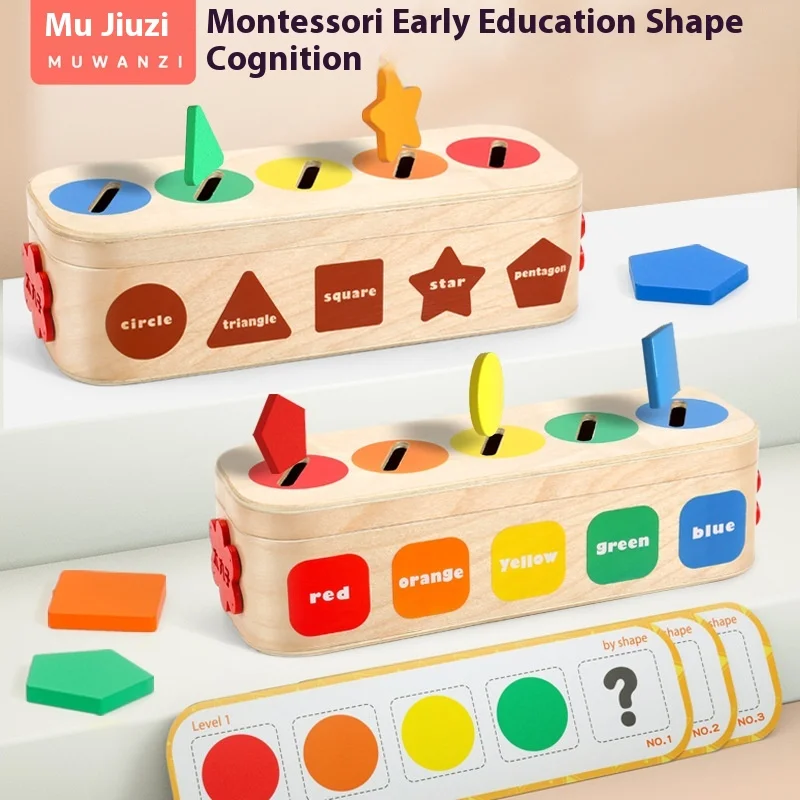 Caja de monedas emparejada con forma geométrica de madera, juguetes educativos tempranos Montessori, juguete sensorial para niños pequeños de 3 a 6 años