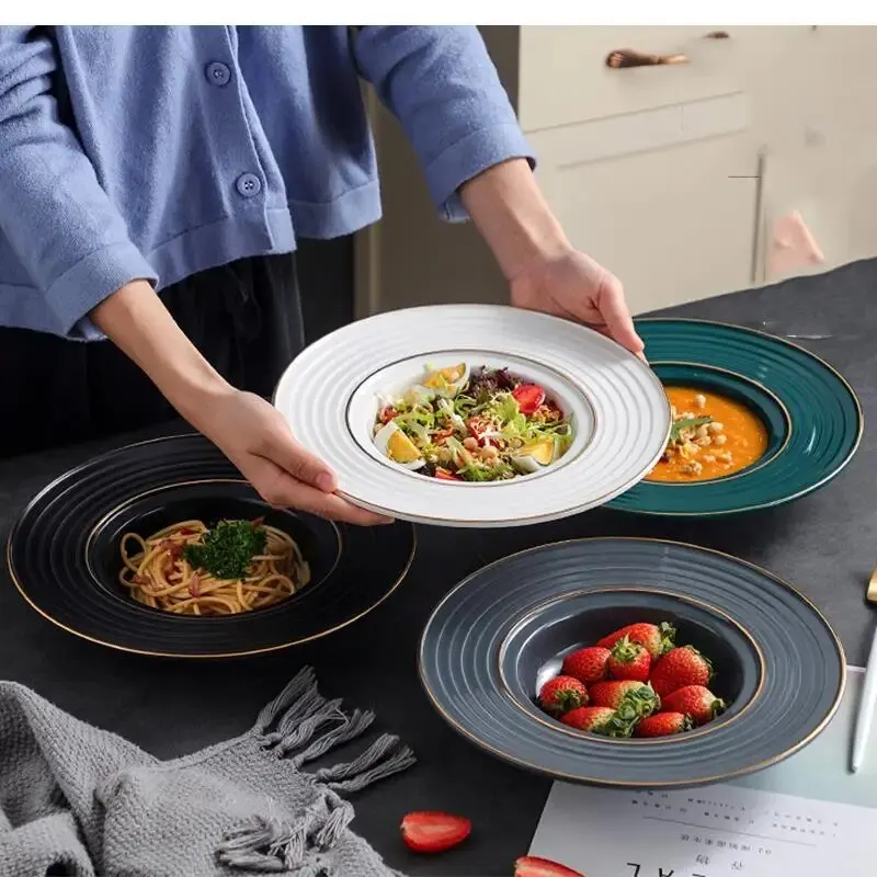 

Breakfast Western Plate Simple Pasta Household Ceramic Fruit Straw Hat Kitchen Supplies