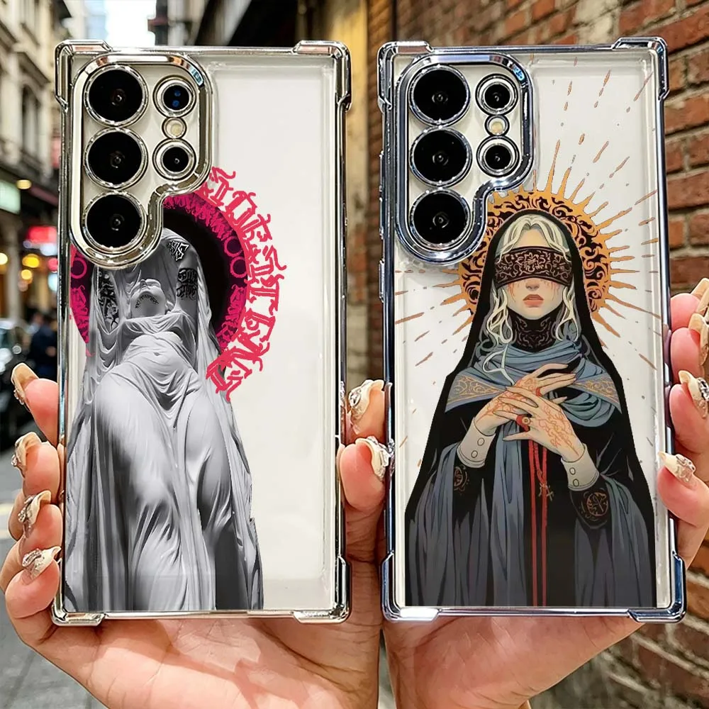Statue Pink Halo Veil Cover For Samsung Galaxy S26 S25 S24 FE S23 S22 S21 Edge Ultra Plus Transparent Soft Phone Case