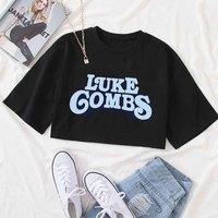 Luke Combs Tour 2024 Shirt Tops O-Neck Short Sleeves Casual Fans Gift Regular Girls Clothing Super-short Printing