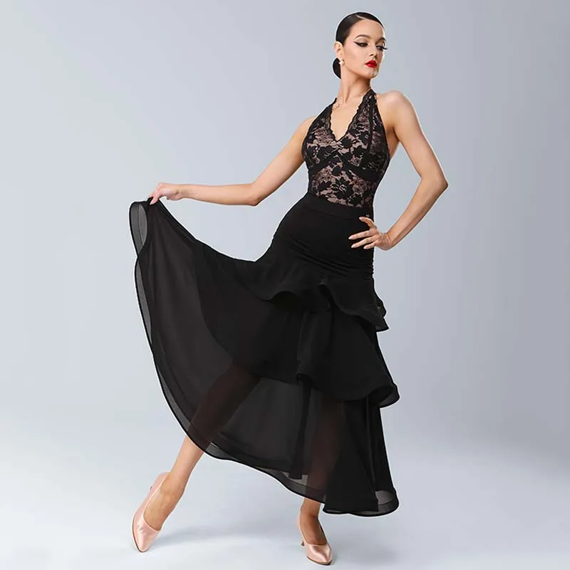 2024 V-Neck Ballroom Dance Top Skirt Split Suit Standard Waltz Dress Modern Tango Dance Stage Costume Professional Dancer Wear