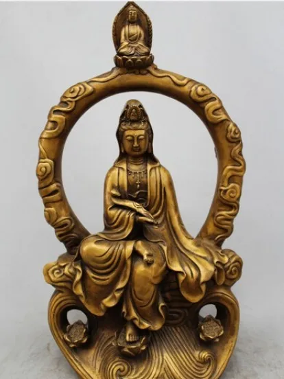 

20" Chinese Buddhism Bronze lotus Moon Comfortable Ruyi Guanyin Kwan-Yin Statue