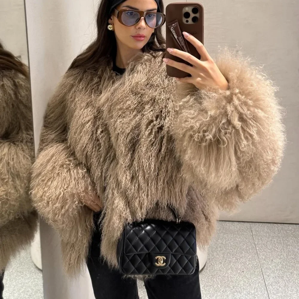 OFTBUY Natural Mongolia Sheep Fur Coat Thick Warm Short Real FurJacket Outerwear Female New Fashion Autumn Winter Clothes Women