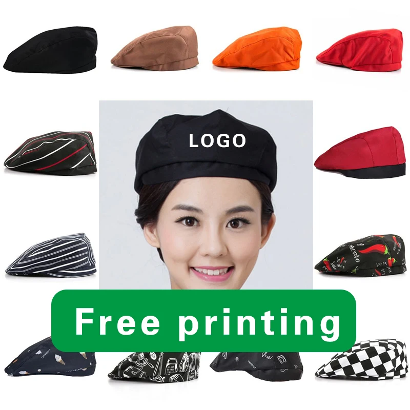 Kitchen Chef Hat Custom Logo Printed Name Men Women Restaurant Catering Restaurant Milk Tea Hot Pot Restaurant Waiter Red Hat