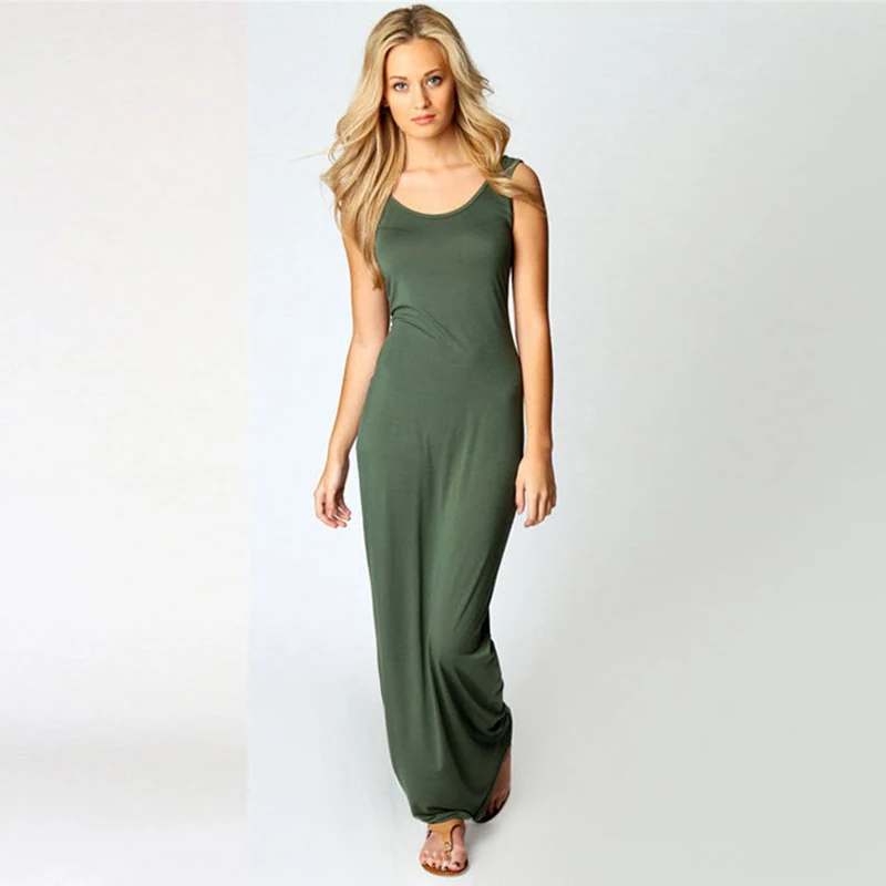 

Women Elegant Vest Solid Long Dress Sexy Fashion Vestido 2022 Simple Robe Sexy Slim Casual Summer Beach Bodycon Maxi Dress