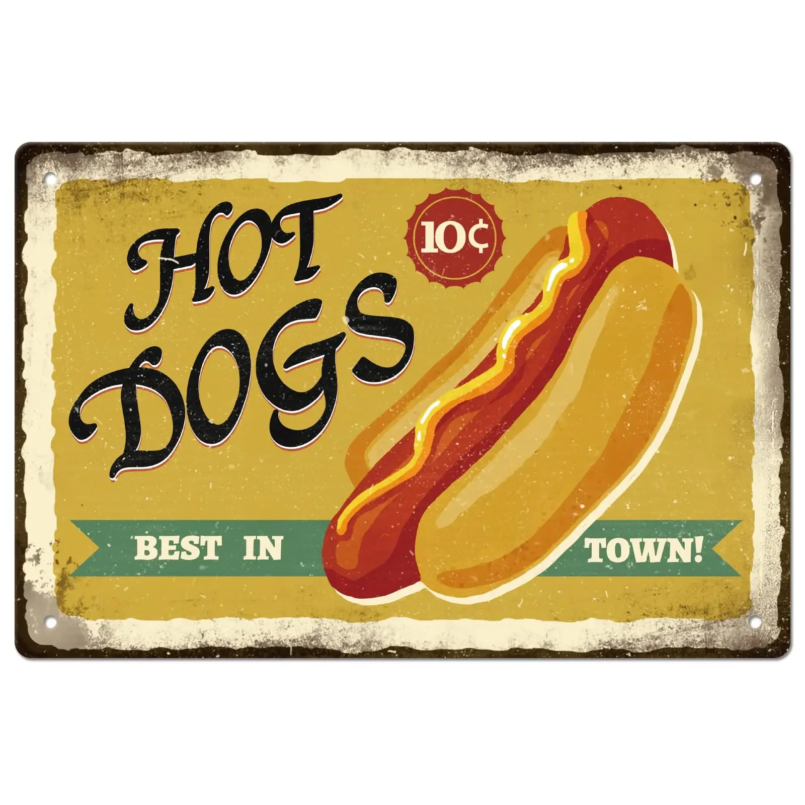 SUPERDANT Placa de Metal Vintage Hot Dogs Melhores da Cidade, Placa de Metal para Fast Food, Arte de Parede Divertida, Decoração de Ferro para Fa