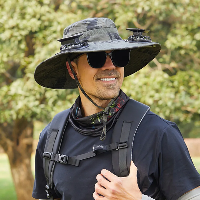 

Big Brimmed Sun Hat Large Size Rechargeable Cool Hat Men's Outdoor Camping and Hiking Solar Charging Quick Drying Fisherman Hat