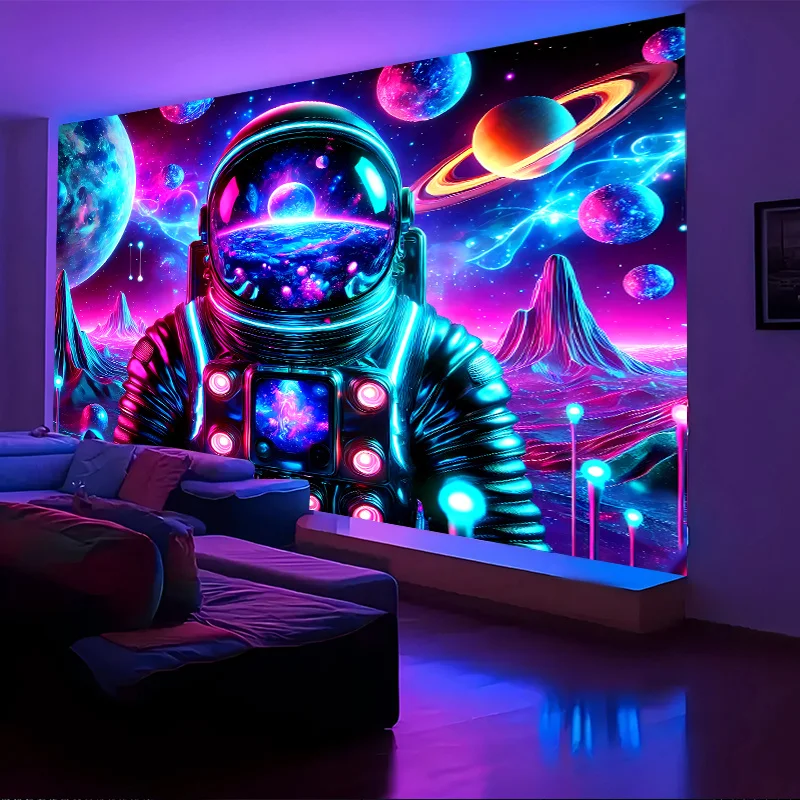 VIKAMA Astronaut Sternenhimmel Wandteppich Nebel Planet Muster Wohnzimmer Feature Wand Science Fiction Thema Raumdekoration