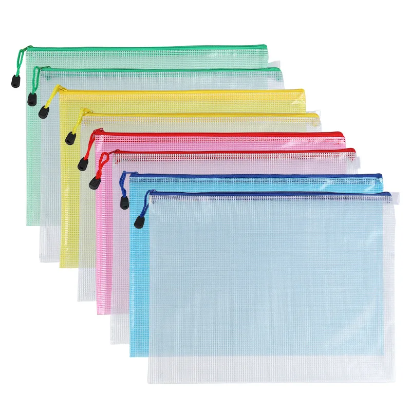 10Pcs Mesh Zipper Pouch A4 A5 B5 Waterproof Durable Pencil Case Storage Bags School Office Supplies File Zipper Storage Bags