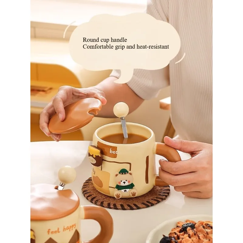 

Creative Large Capacity Ceramic Cute Office with Lid Spoon Coffee Cup Couple Cup