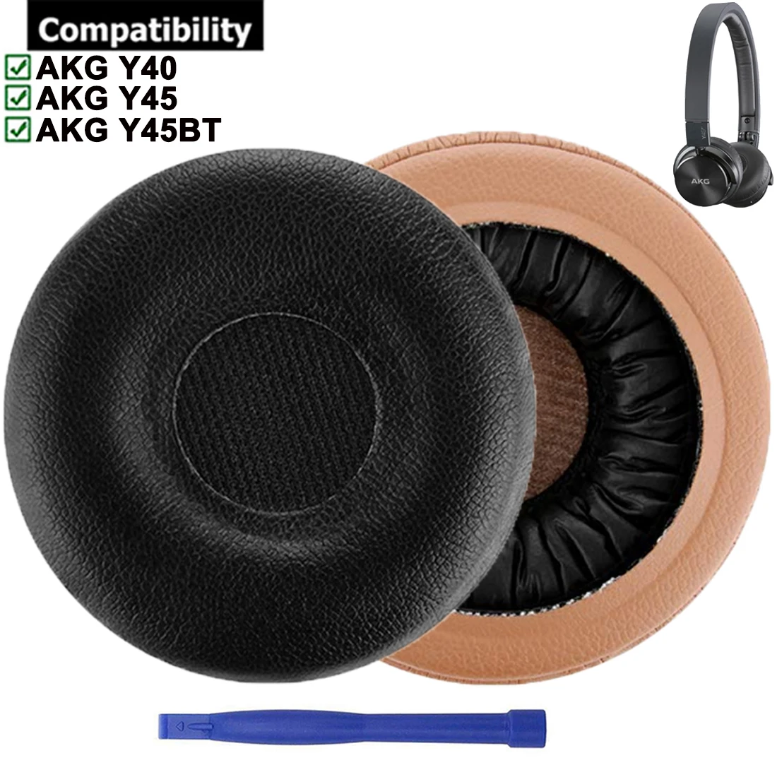 Replacement Ear Pads Protein PU Leather Cushion Replacement Earpads for AKG Y40 Y45BT Y45 BT Headphones