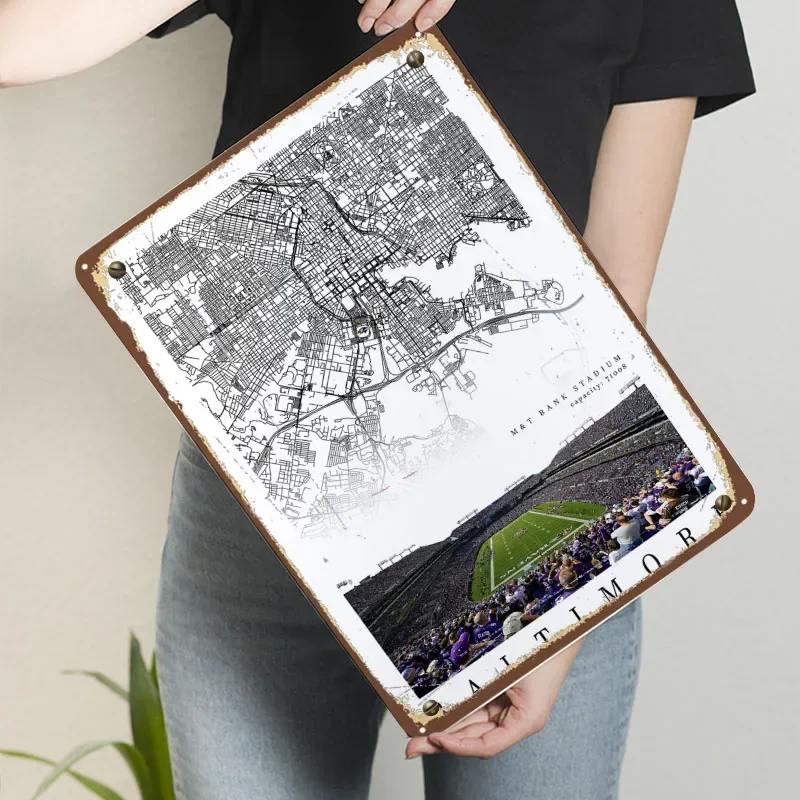 ملصق ملعب بالتيمور الغربان خريطة علامة معدنية ديكور عتيق لغرفة المعيشة لوحات قصدير مخصصة لتزيين جدران الفن ريترو