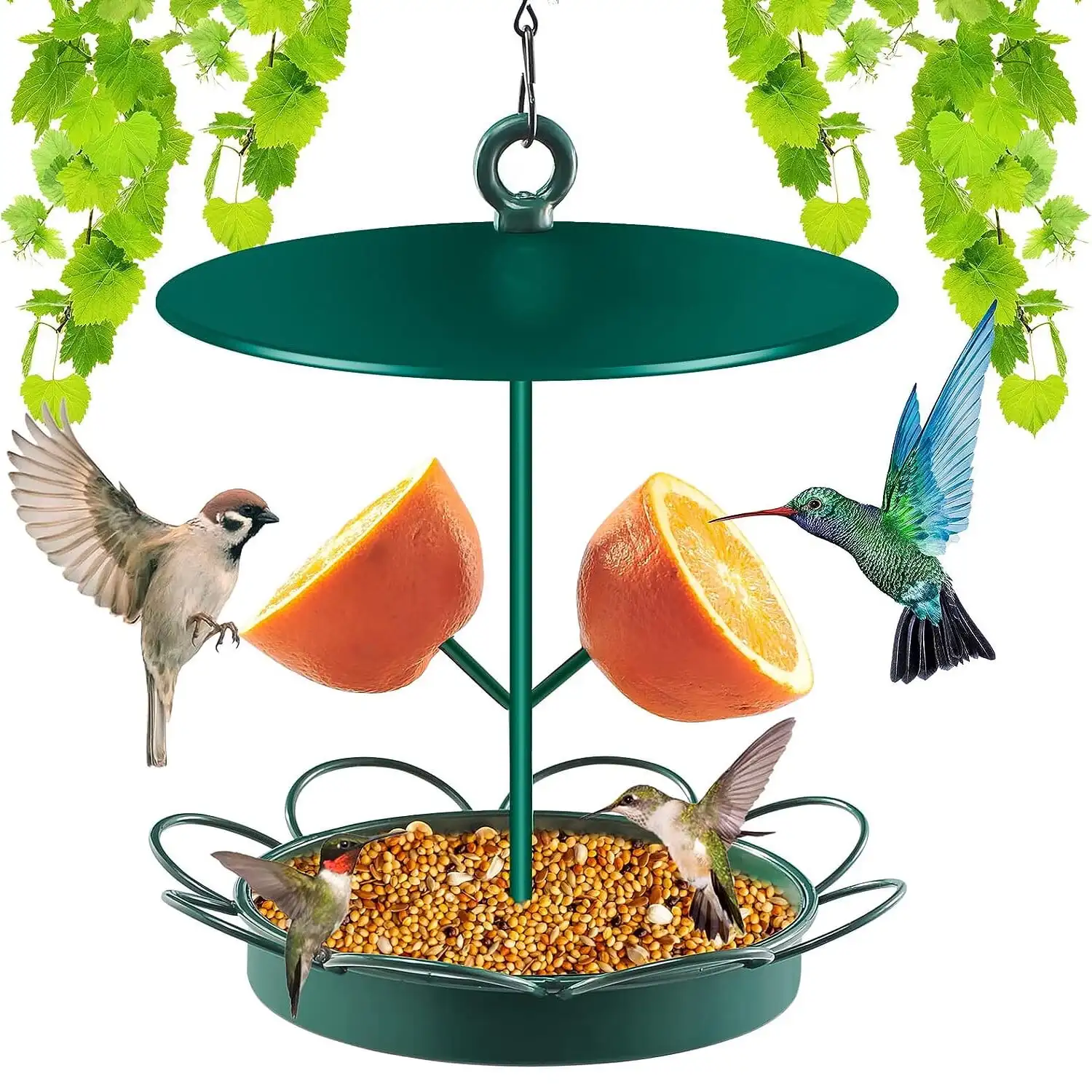 

Metal Wild Bird Feeder for Outside, Hanging Bird Feeders with Hook 2LB Capacity Seed Birdfeeder for Outdoors Garden Yard, Green