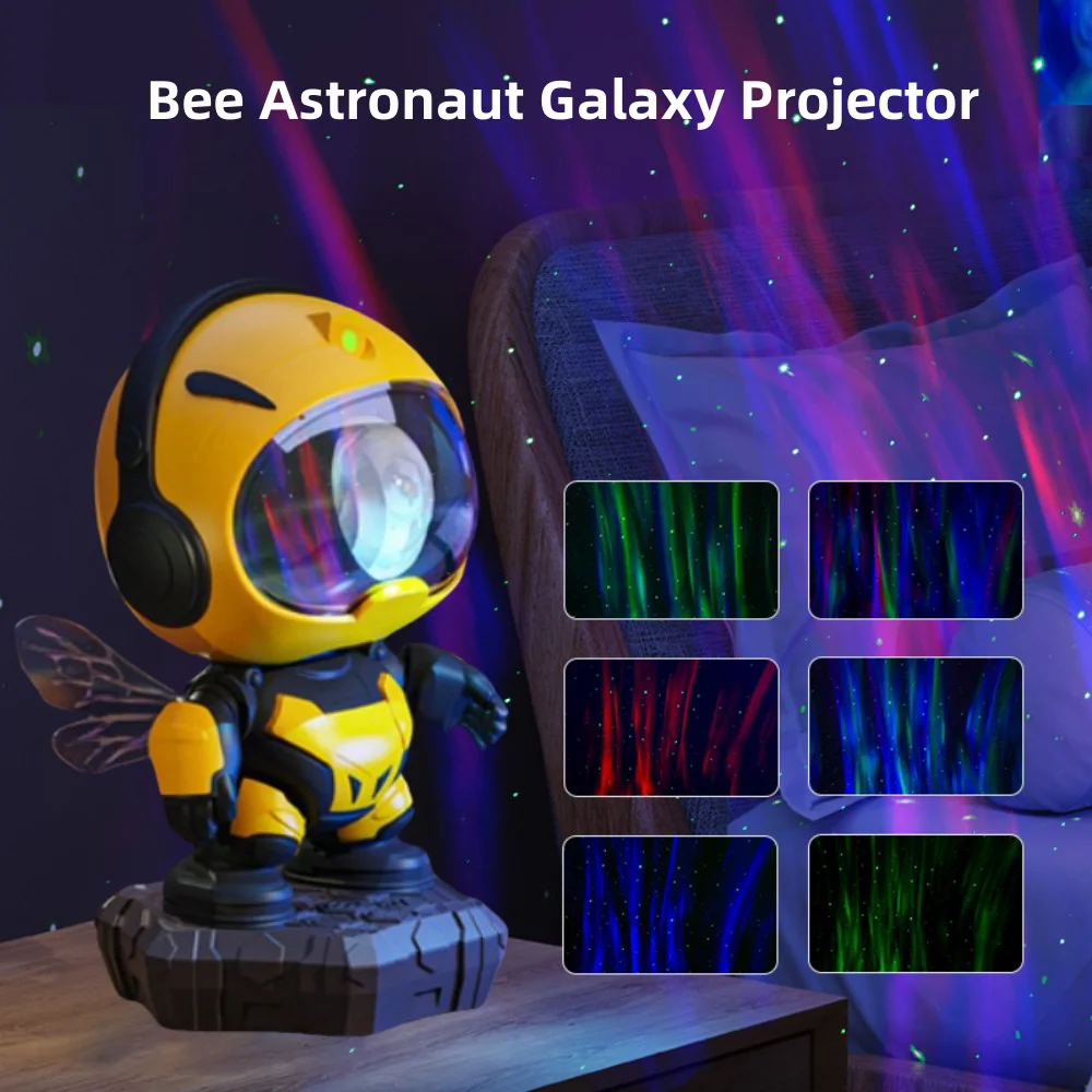 Bee Astronaut Star Projector Galaxy LED Night Light Space Starry Nebula Ceiling Projector for Bedroom Home Decorative Kids Gifts