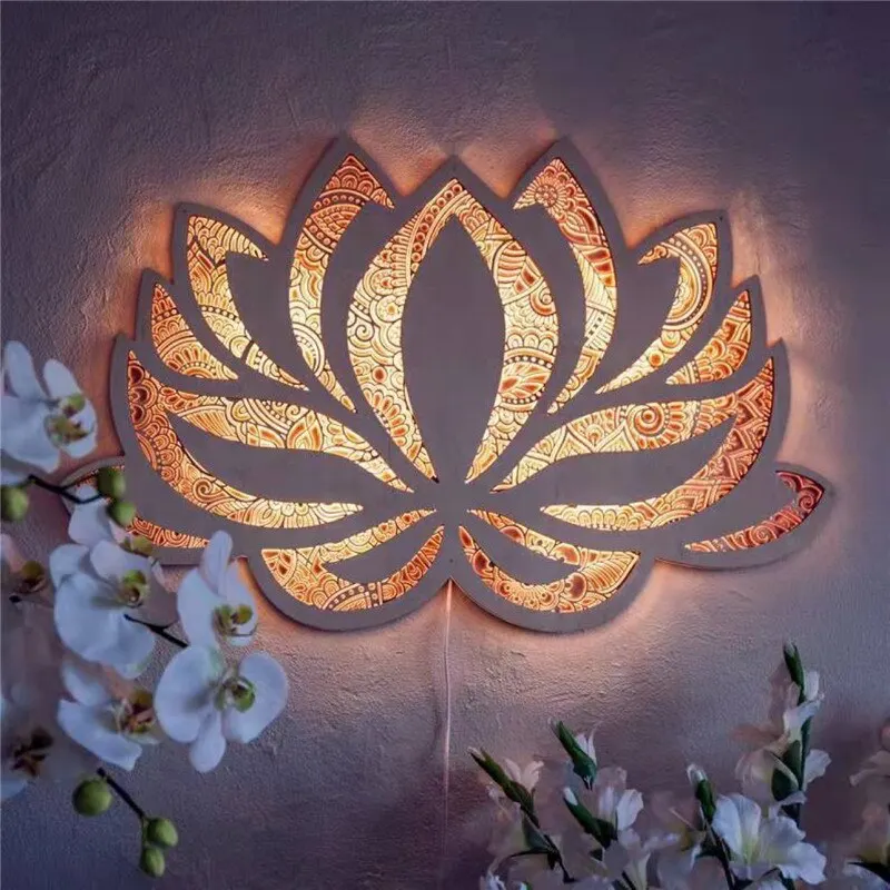 1PC Lotus Flower Light Mandala Yoga Room Art Decorative Ornaments Mandala Yoga Room Night Light Wall Hanging Home Decoration