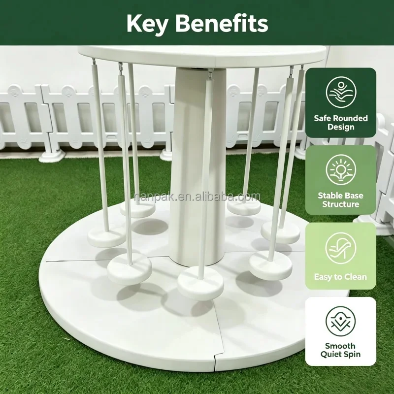 Easy to Set up White Swing Soft Play Merry Go Round Kids Mechanical Spin Indoor/outdoor Equipment for Play Cafe Mall Party Hire