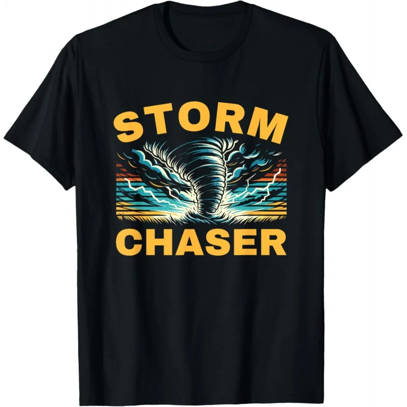 Men's and Women's Sports, Leisure, Fashion, Short Sleeves, Future Storm Pursuit, Tornado Weather T-shirt, Black Top