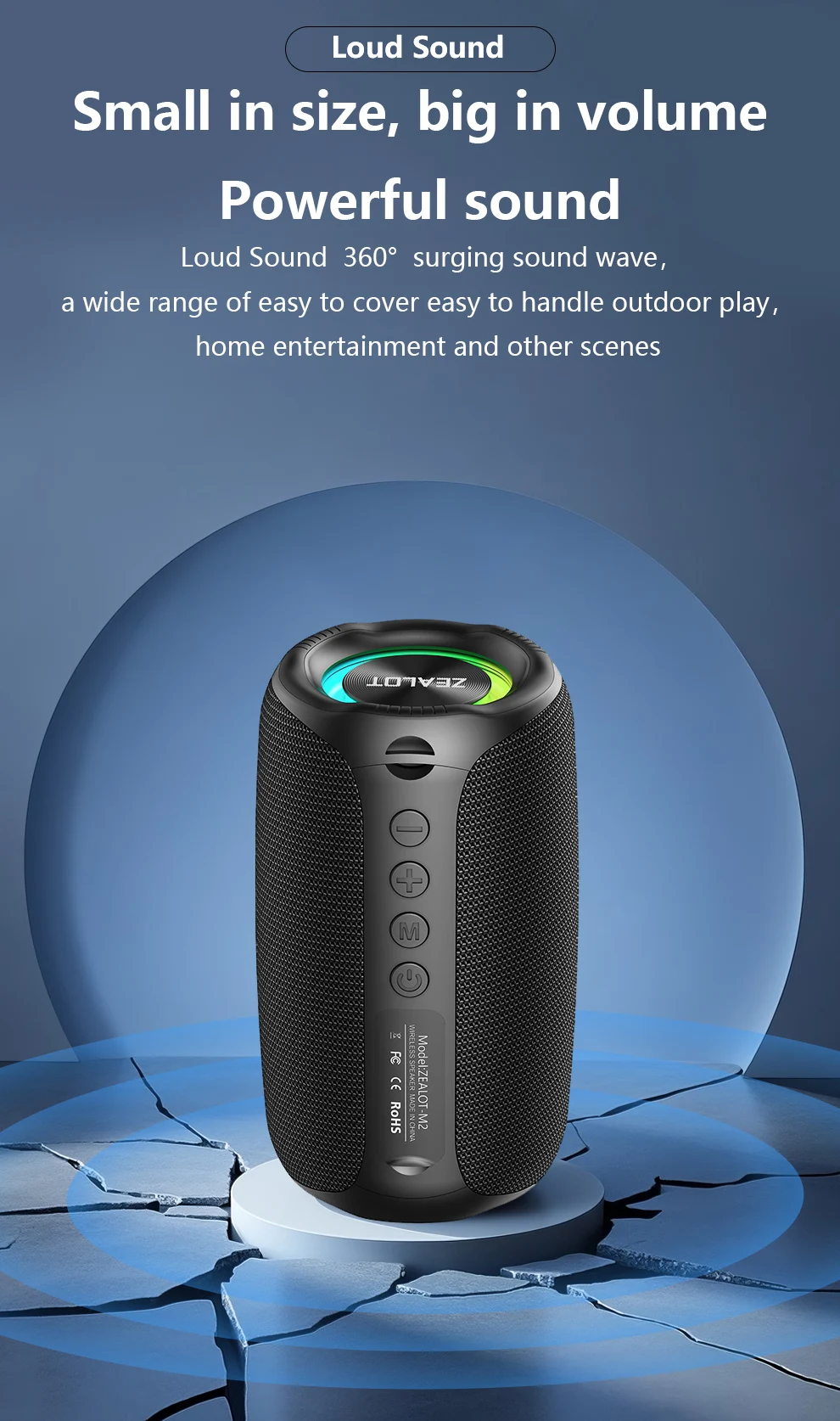 ZEALOT-M2 10W Tragbarer Bluetooth 5.4 Lautsprecher Outdoor Wasserdichter Kabelloser TWS Mini-Säulenlautsprecher Outdoor TF-Karte – Detail 12