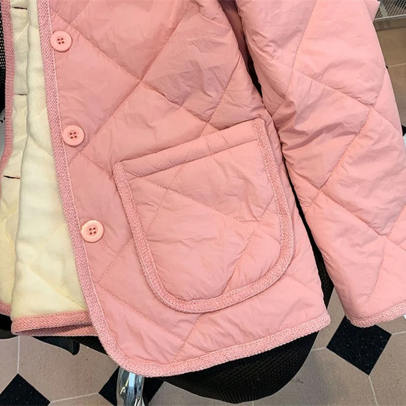 2024 Single-Breasted Cotton-Padded Jackets Female Down Cotton Jacket Thin Fashion Winter Cotton Coat Women Pink Loose Outwear