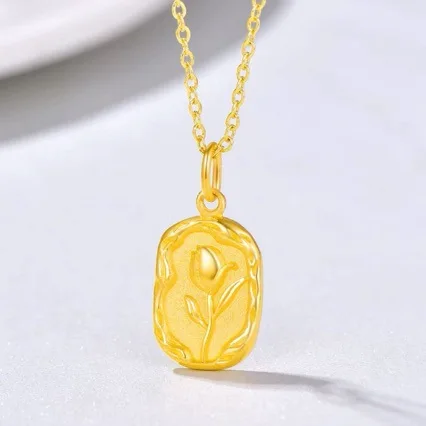 New pure gold 24K tulip necklace clavicle chain 999 retro romantic pendant AU999 pendant as a gift for your girlfriend