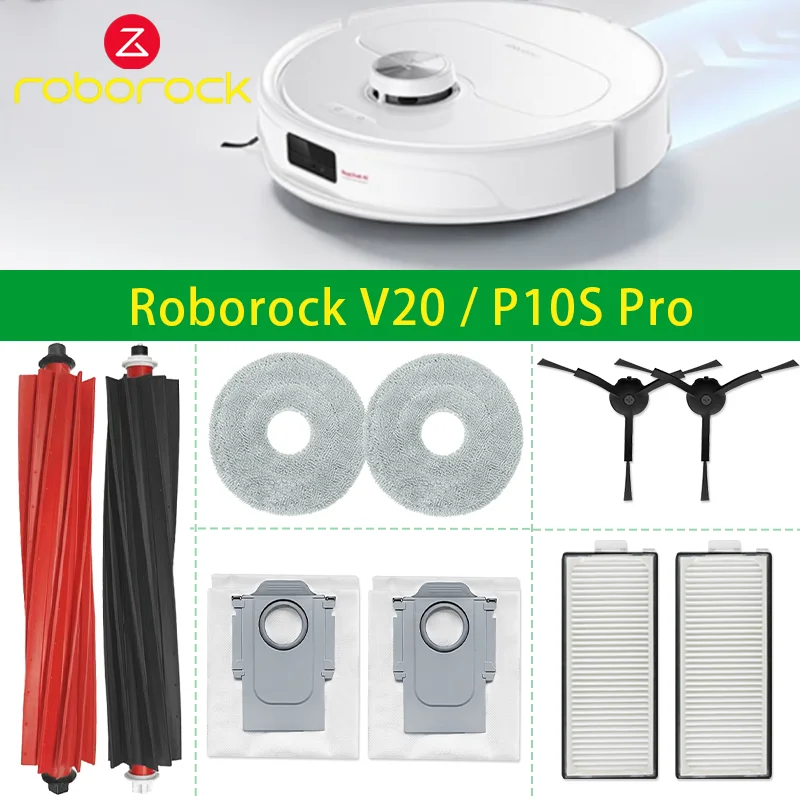 Pièce de rechange pour aspirateur Roborock V20 / P10S Pro, brosse latérale principale, filtre Hepa, vadrouille, chiffon Everths, sac à poussière, accessoires