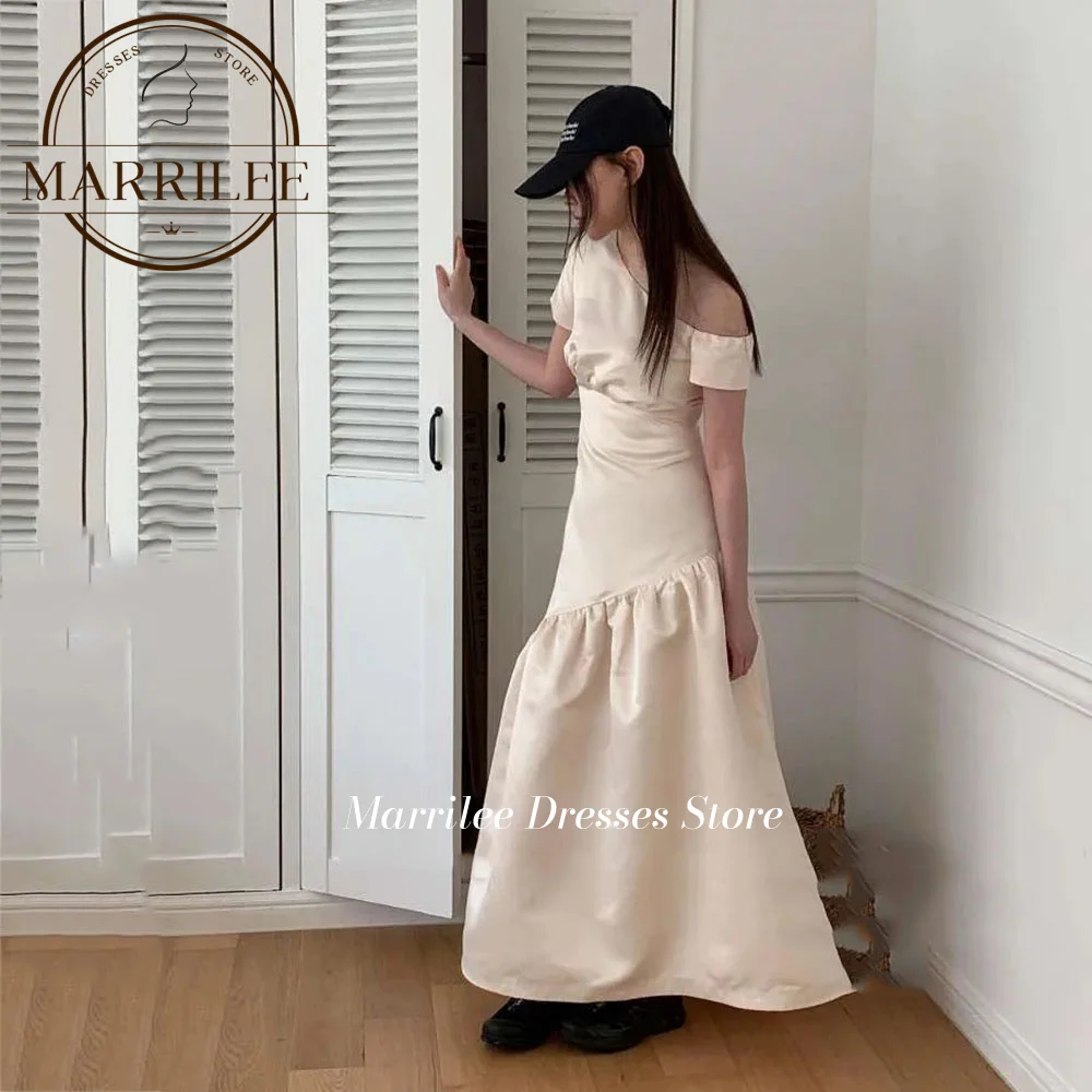 Marrilee  Evening Dresses Elegant For Wedding Tea Length Boat Neck Top Bridal Dressing Gown Cap Short Sleeve Robe De Mariee 2024