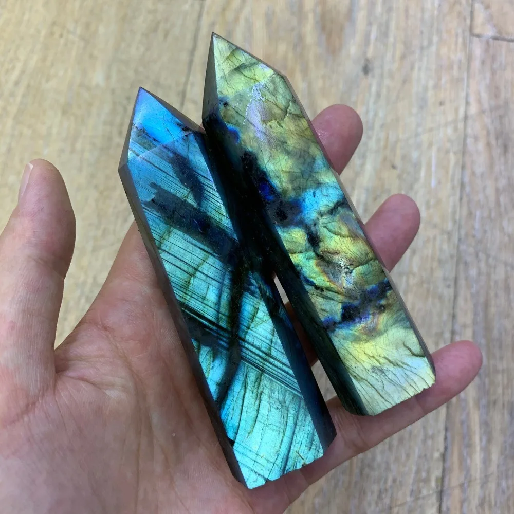 Natural Stone Labradorite Tower Crystal Point Obelisk Healing Energy Tower Blue Moonlight Magic Wand Mineral Home Decoration