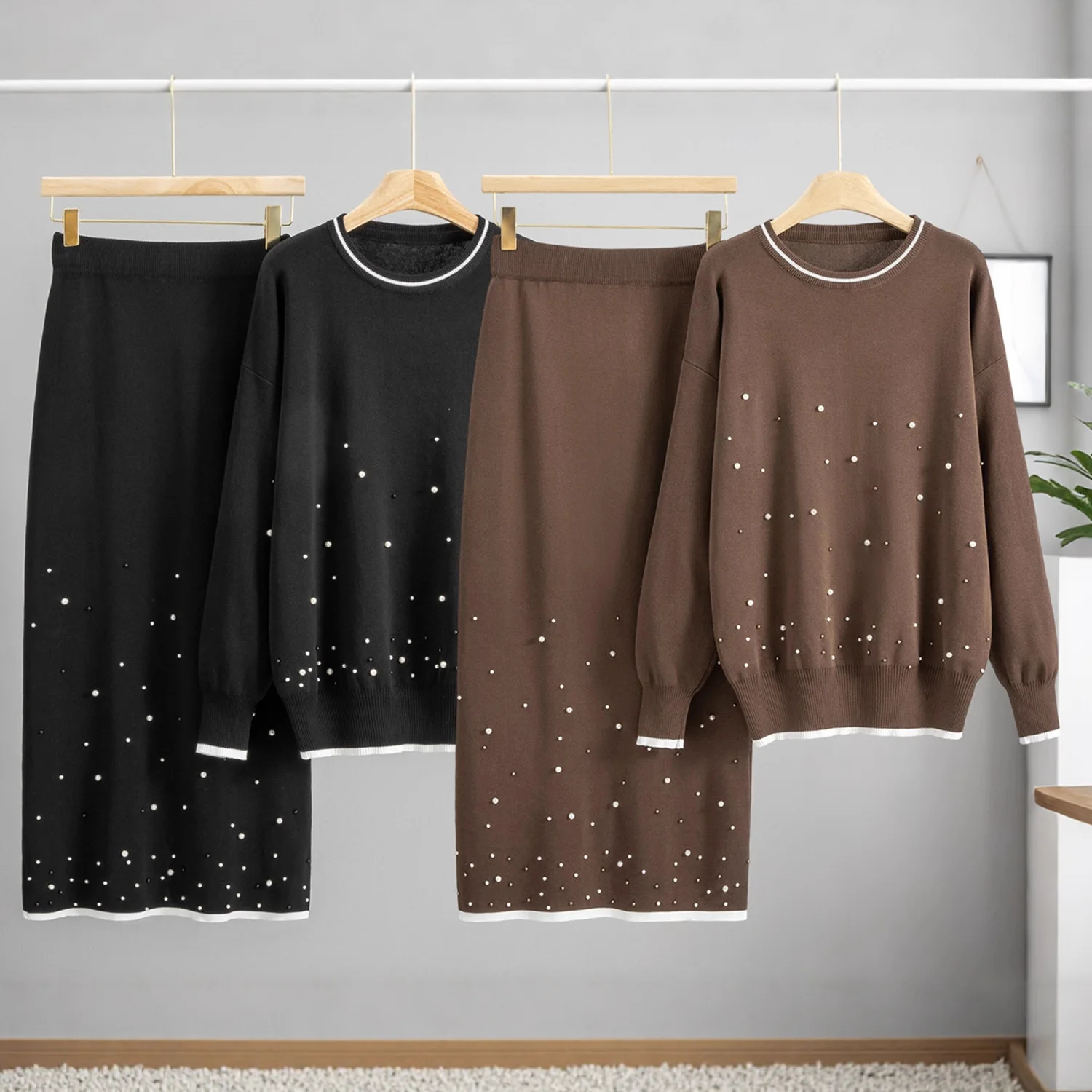 Eid Women 2 Piece Set Beading Blouse Skirt Suits Shirt Muslim Blouse Jalabiya Ramadan Dubai Musulman Ensembles Arab Long 2026 - view 4