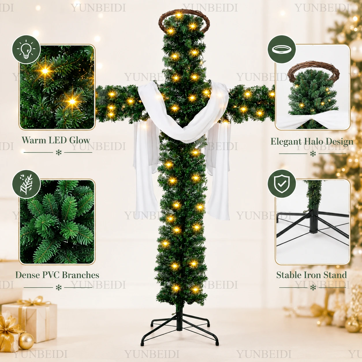 150/180cm Cross Shaped Christm - Xmas Outdoor Lighting Decorations ulasan dan harga