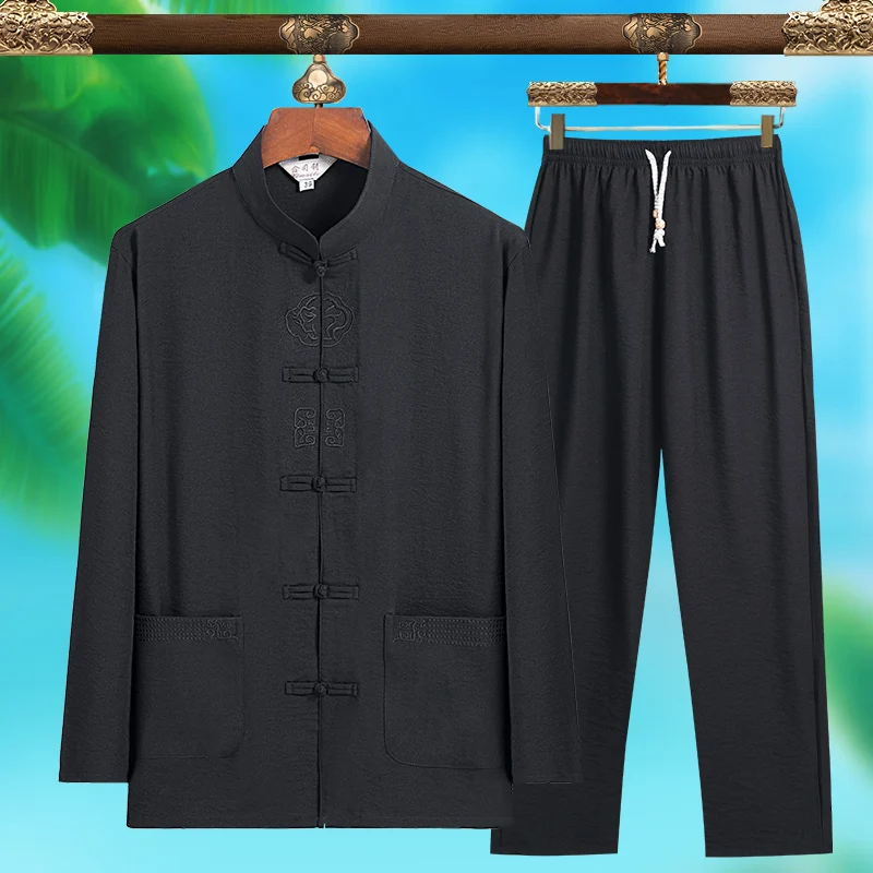 High-quality Men's Fashionable Tang Suit, Pure Silk Lightweight Long-sleeved Set, New Chinese-style Summer Wear view 3