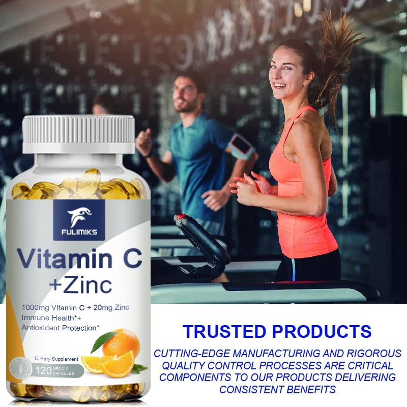 Vitamin C 1000mg with Zinc 20mg | Non-GMO & Gluten Free Vegan | Antioxidant Supplement for Immune Support | 60/120 Caps