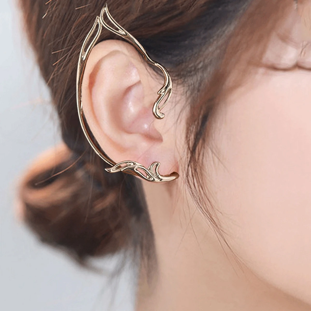 

10Pcs Fashion Fairy Ear Cuff Earring for Women Simple Hollow Cat Ears Outline Elf Ear Clip Creative Single No Piercing Earrings