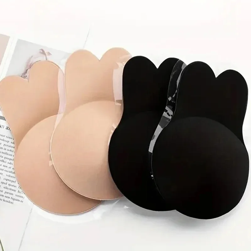 Sujetadores de silicona de realce de pecho con cinta adhesiva para mujer, sostén invisible push-up sin tirantes, reutilizables, con almohadillas para pecho, estilo Kawaii Rabbit