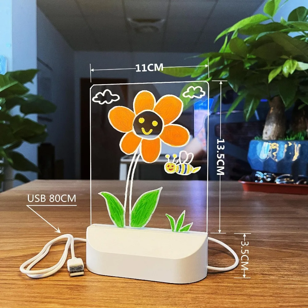 New LED Luminous Drawing Board Glowing Acrylic Children Drawing Toys Craft Marker Board DIY Coloring Night Light